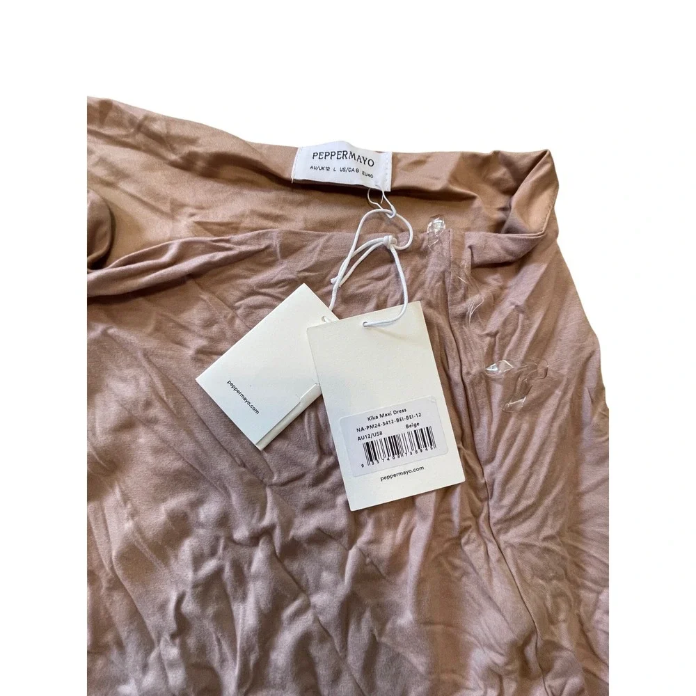 Peppermayo Kika Maxi Dress Beige One Shoulder Cutout Brown Size US 8 AU 12 NEW
